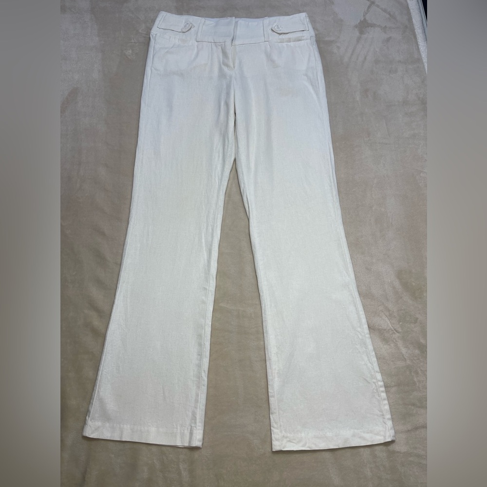 Candie’s Women’s White Linen Blend Pants Size 5 Wide Leg Summer Beach